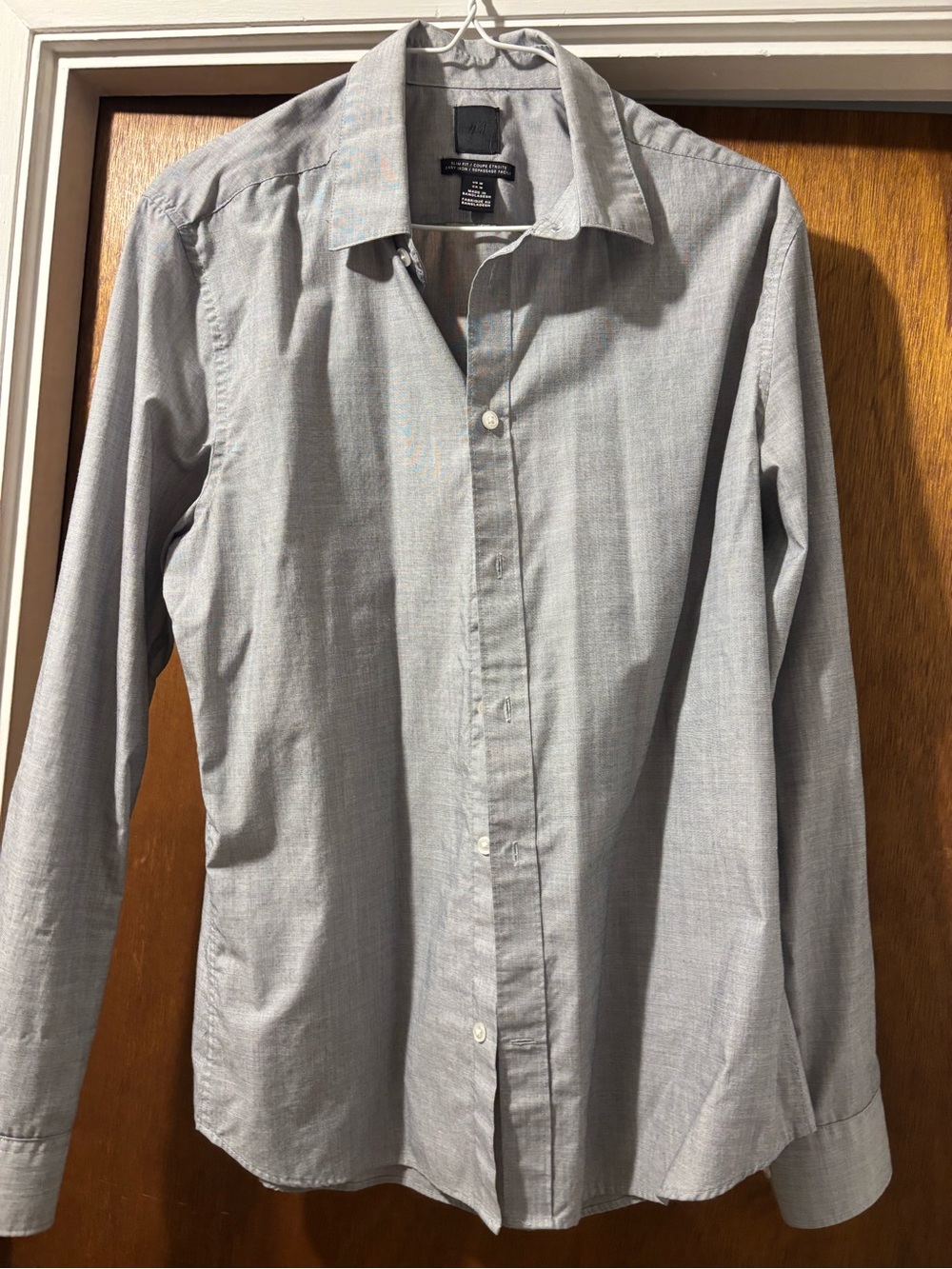 H&M Men's Light Gray Long-Sleeve Button Shirt